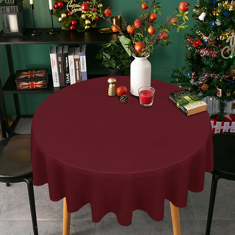 sancua Round Tablecloth - 60 Inch - Water Resistant Spill Proof Washable Polyester Table Cloth Decorative Fabric Table Cover for Dining Tables, Buffet Parties and Camping, Burgundy - Image 2